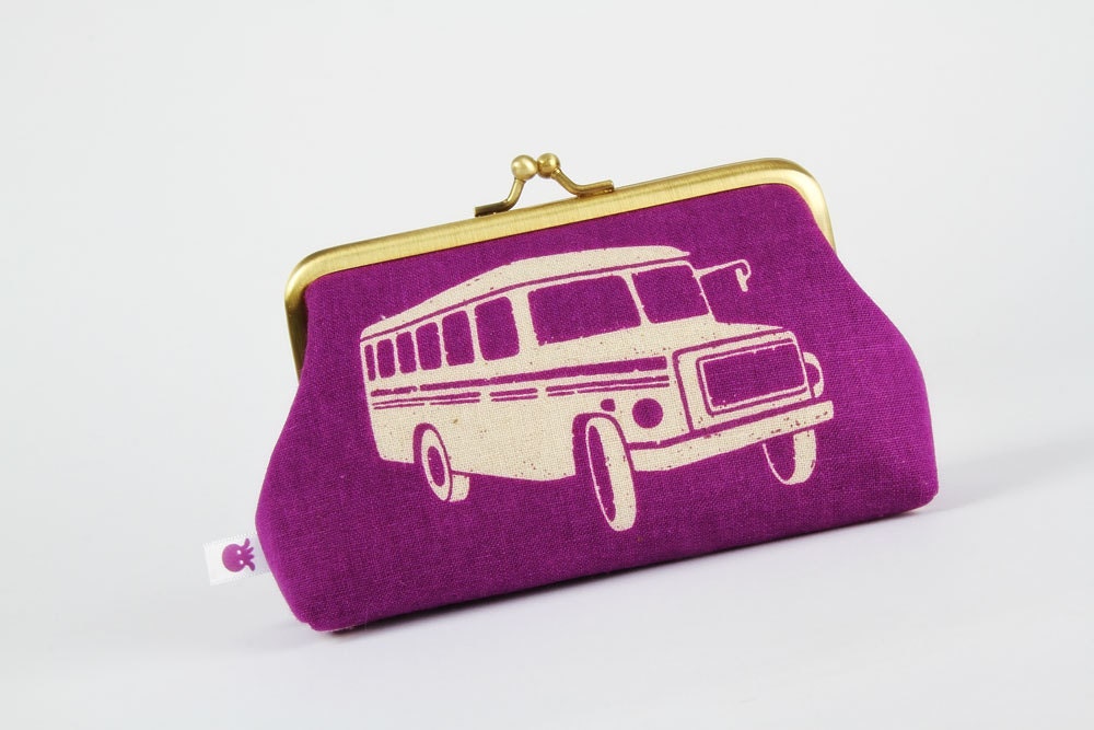 Little pouch - Bonnet Bus in purple - metal frame clutch bag