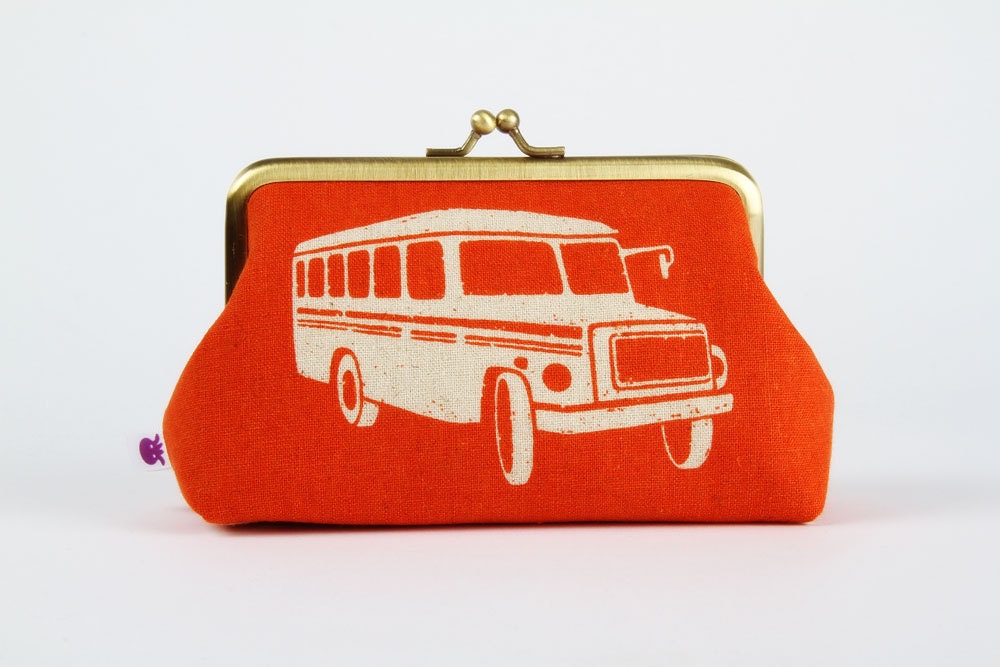 Little pouch - Bonnet Bus in orange - metal frame clutch bag