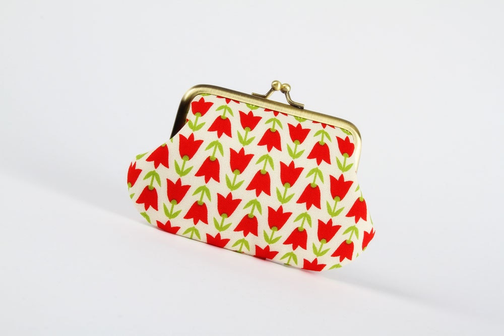 Daddy purse - Fresh tulips on white - metal frame pouch