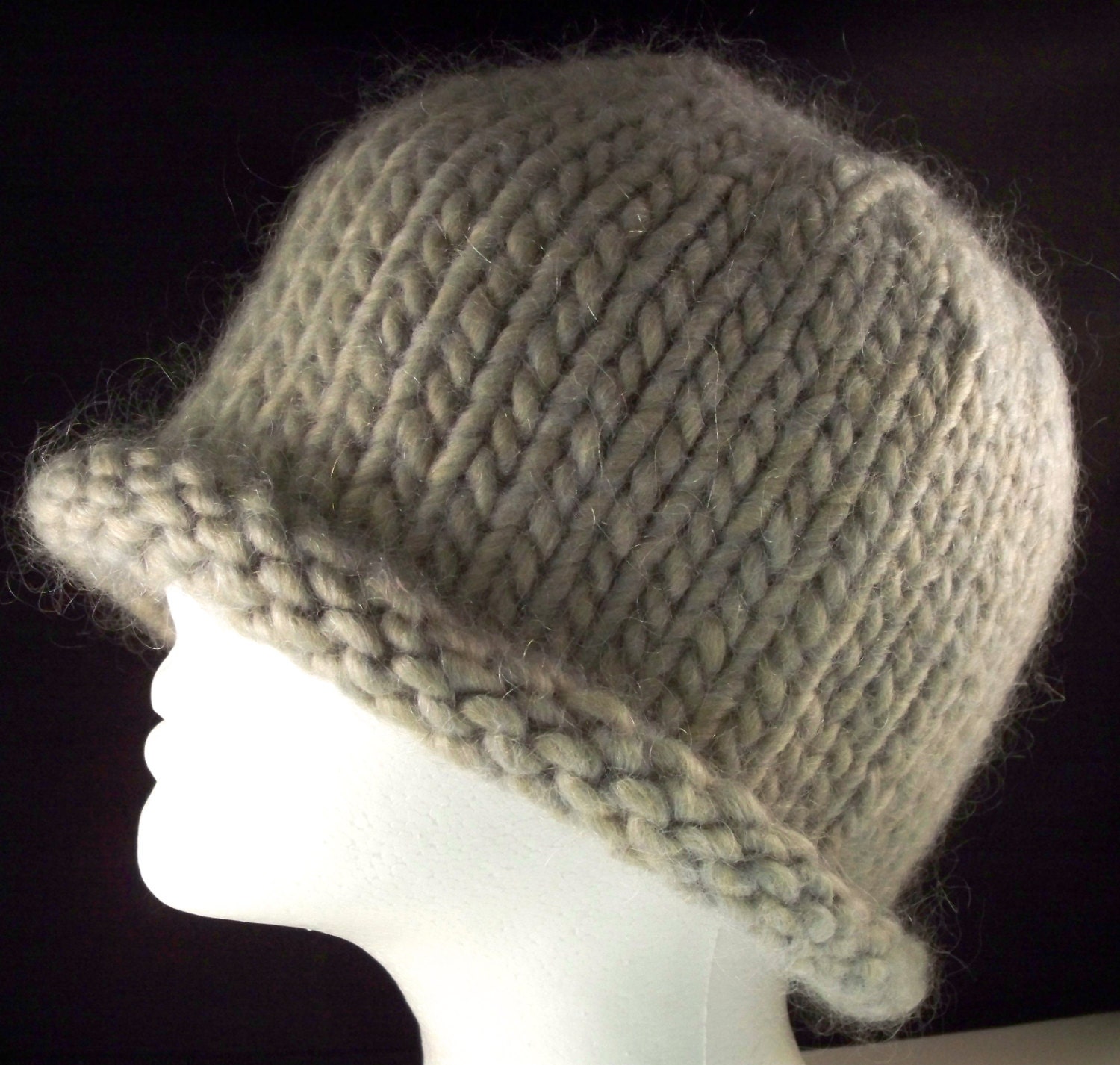 Knit Beanie Skullcap Gray Wool and Angora Yarn, Men Women Teens Unisex