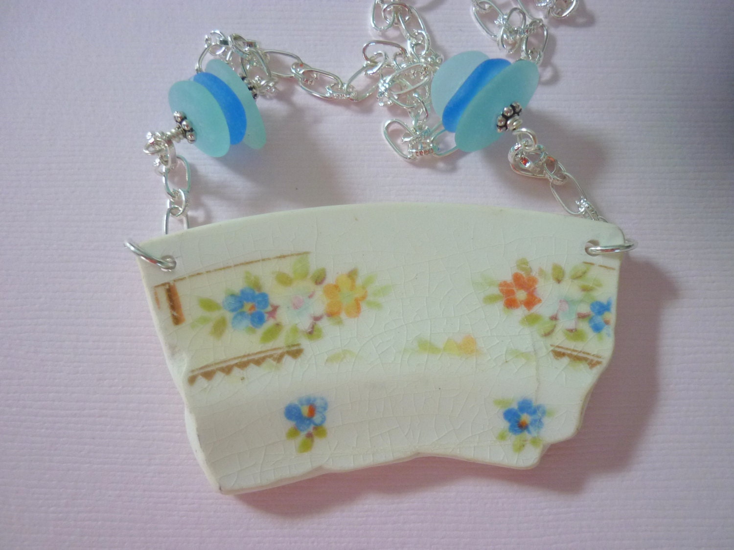Sea Glass Necklace - Cobalt Blue Beach Victorian Pottery Shard
