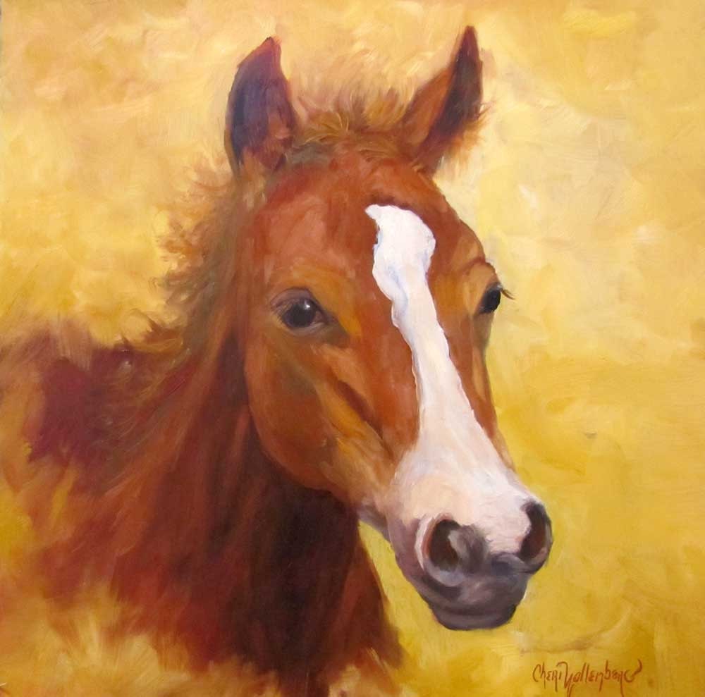 Horse Portrait - Baby Face- Animal Original Oil Painting 12x12 Cradled Birchwood Panel