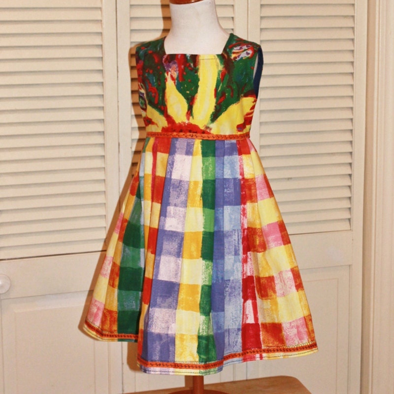 Girls Party Dress, Artsy Dress, Birthday Dress, Play Dress with Ribbon Sash