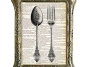 FORK and SPOON art print Victorian Kitchen Dining book page art print on dictionary wall art decor 8x10