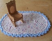 Miniature  crochet oval rug in pastel fleck for the dollhouse Baby blue Trim