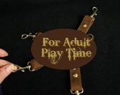 Steampunk Leather Hogtie -Bawdy Boudoir Fetish toy- Chocolate Brown Leather, Brass,  for light bondage play, bedroom fun