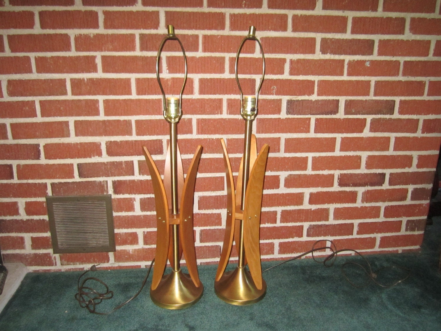 Vintage Mid Century Danish Modern Fabulous Pair of Wood and Metal Lamps