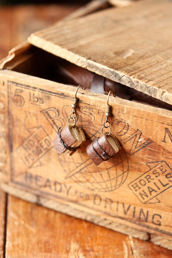 Mini Leather Journal Earrings - Handmade Mini Book Jewelry
