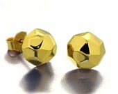 GEM Yellow Gold Stud Earrings, Unique Gold Post Earrings, Designer gold earrings, italian fine jewelry