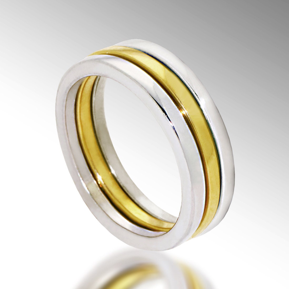 THREE White Yellow Gold Stacking rings, 14k Gold Bands, Stackable Wedding rings, womens mens wedding bands, italian fine jewelry