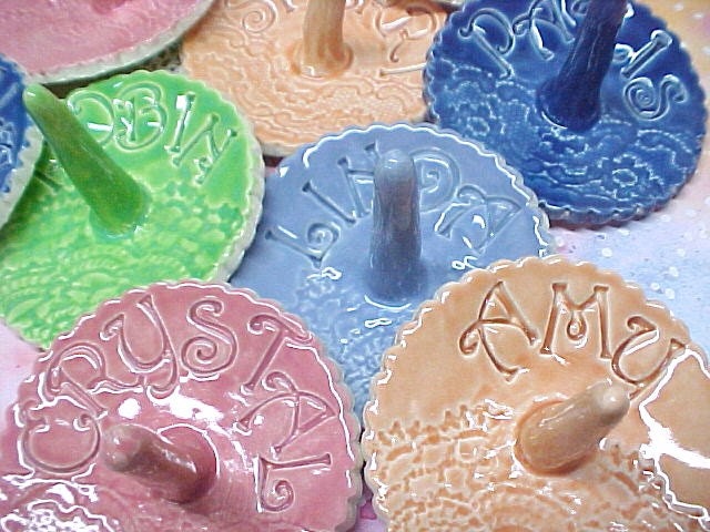 Personalized Ring Dish NAME Home Decor Gift for Her Lacy Design Ring Holder Scalloped Edges