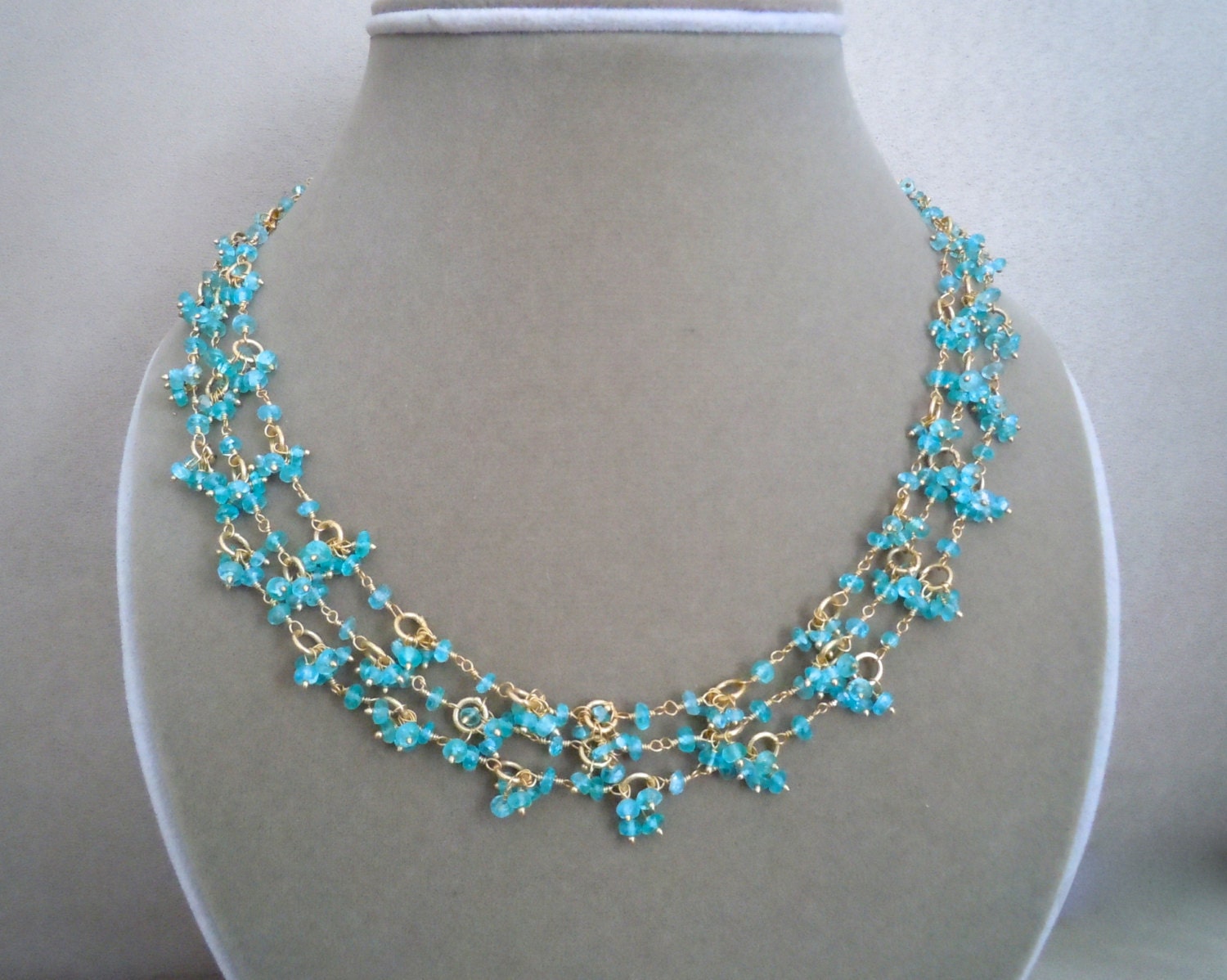 NEW Amalfi -- Apatite Faceted Gemstone Link Triple Strand Necklace