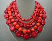 Salsa -- One of a Kind -- Red and Salmon Coral Multi Strand Statement necklace