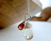 Citrine and Garnet Silver Necklace.  Silver Citrine Necklace. Gemstone Necklace. Yellow and Red Gemstone Necklace