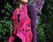 Felt Melted Holey Halter Neck Tie Up Hot Pink Pixie Fairy Vest OOAK