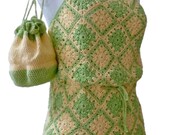 Women Halter Top, Lime Green and Lemon Yellow, Crochet
