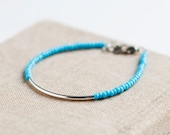 Bar Bracelet with blue seed beads - Miyuki seed beads - minimalist bracelet - friendship bracelet - glass jewelry - ocean blue