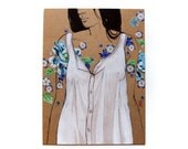 Baby Blue - Original Collage - 12 x 16in charcoal ink acrylic and fabric one of a kind art