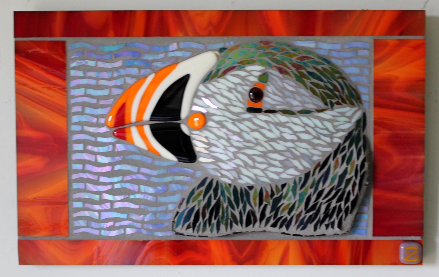 Mosaic, Stained Glass, Fused Glass, Puffin, Bird, Ocean