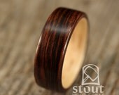 Size 10 - Kingwood Lined With Hickory Bentwood Ring - Handcrafted Wooden Ring