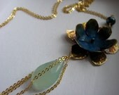 Blue lotus necklace - extra long tassel necklace