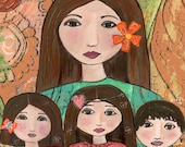 Mom with Two Daughters and One Son Ceramic Tile