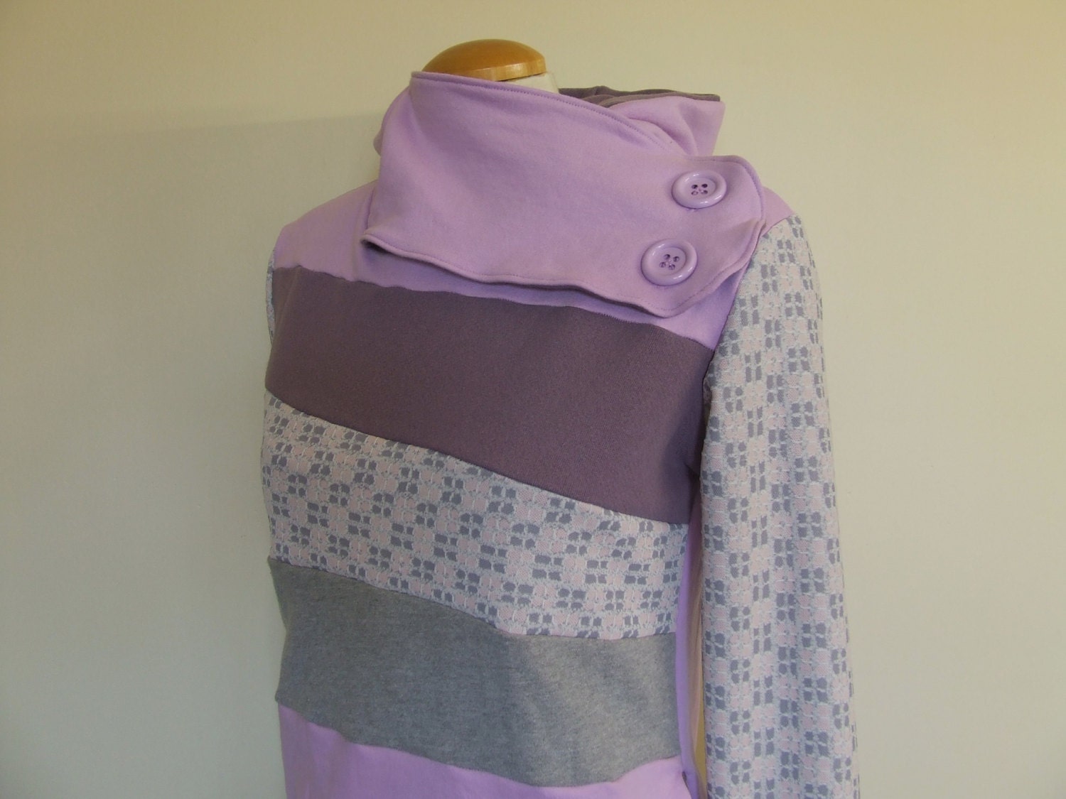 LILAC - Hoodie Sweatshirt Sweater - Recycled Upcycled - One of a Kind Women - MEDIUM
