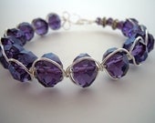 Wire Wrapped Purple Crystal Bangle Bracelet by Debbie Renee