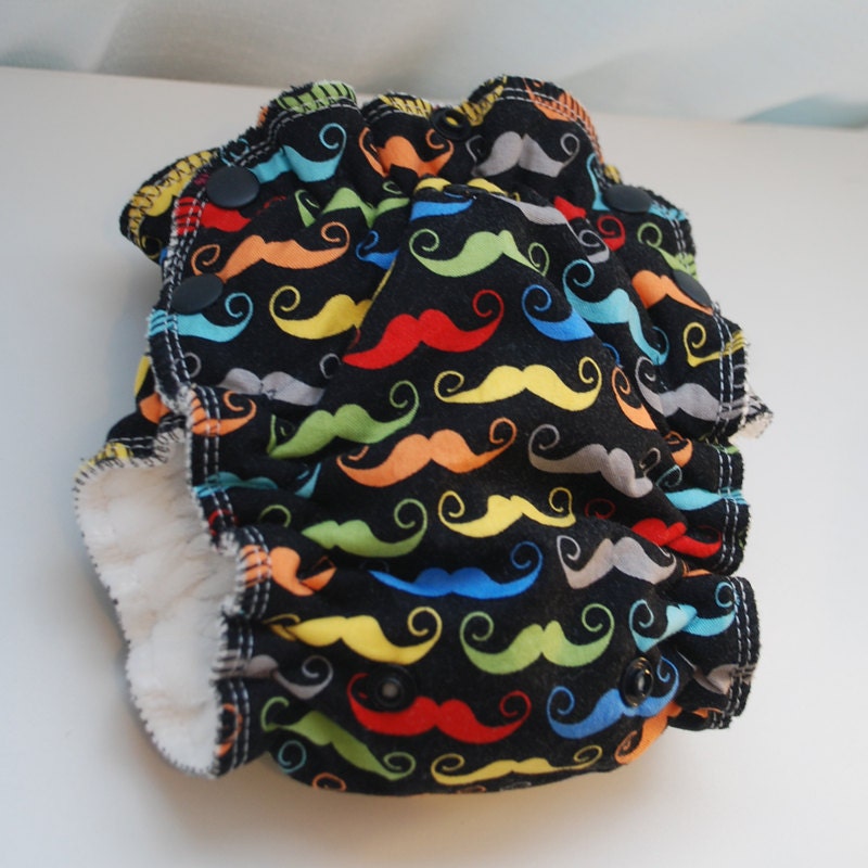 newborn small - size 1 - fitted cloth diaper - esbaby - side snapping - mustaches