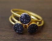 Black druzy Ring in 14k Gold