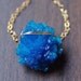 Teal Cavansite Necklace - 14k Gold - raw mineral stone