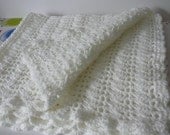 Crocheted White Shell Baby Blanket    READY TO SHIP    Size: 32 ins by 34 ins