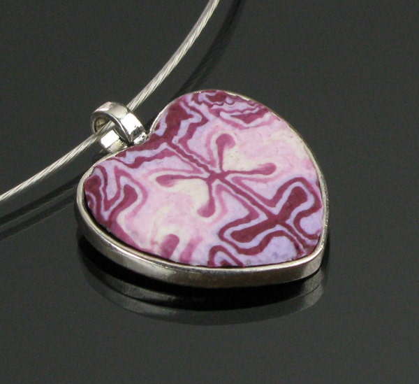 Cross My Heart  Necklace - Heart  Pendant - Art Pendant - Polymer Clay Jewelry - Valentine Jewelry  - Valentine - Valentine's Day