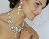 Bridal SET :bracelet, necklace and earrings . Victorian Crystal  pearl jewelry, wedding jewelry, bridal jewelry,pearl white ivory set