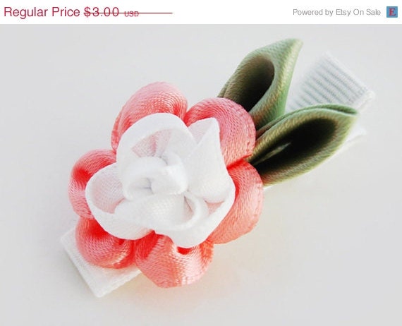 HAIR CLIP SALE... Agalaia / Coral and white cabbage rose  hair clip - no slip grip