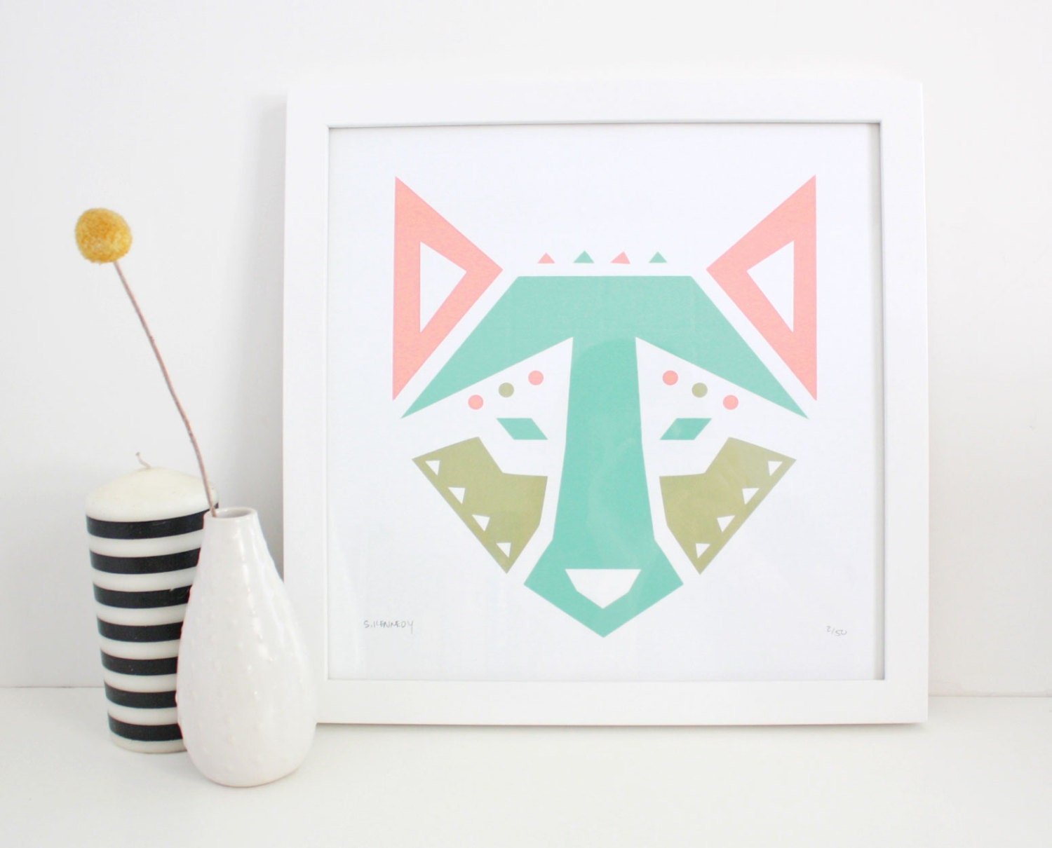 Dog Print, Screenprint, Abstract, Geometric, Wolf, Animal