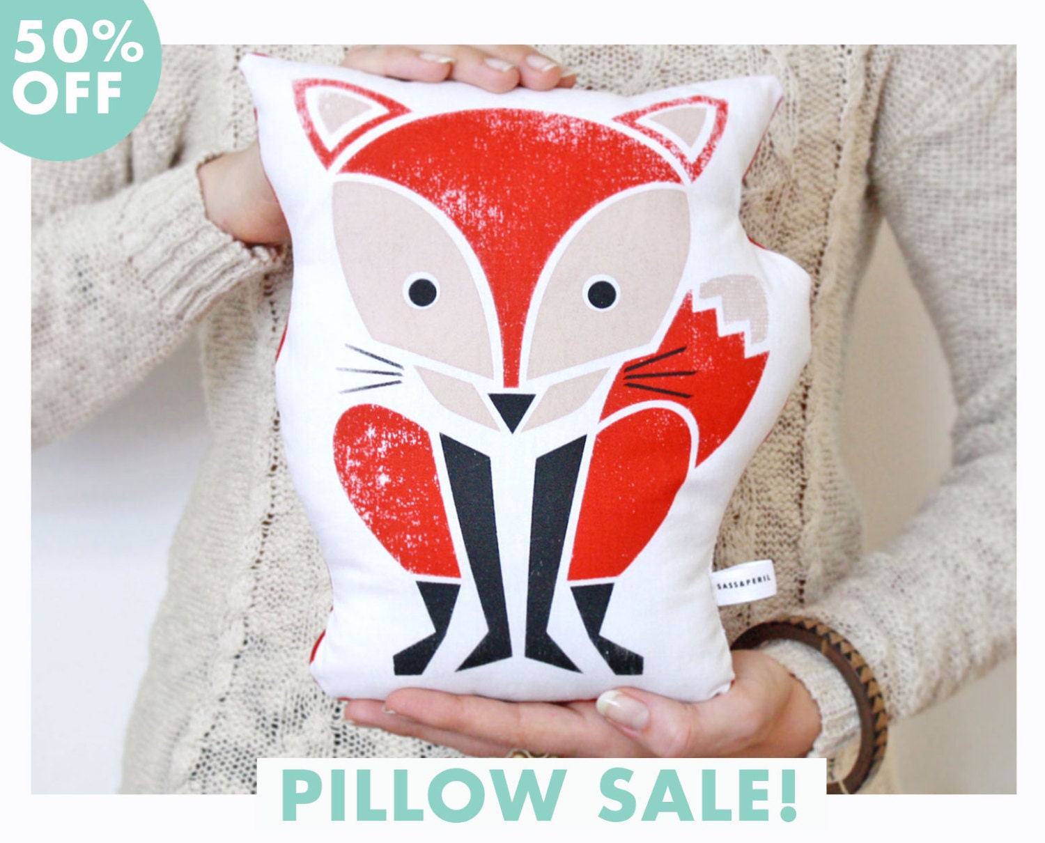 Sale, Half Off- Fox Pillow, Baby Toy, Organic Cotton, Decorative Pillow