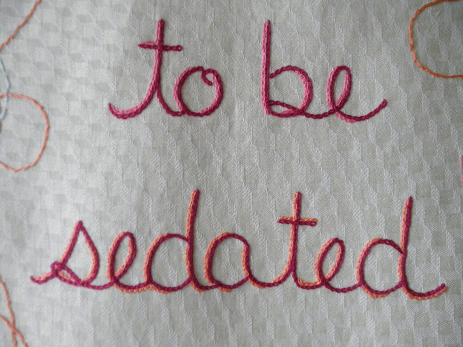 I Want to be Sedated As Usual, embroidered art, Ramones inspired, pastel punk decor