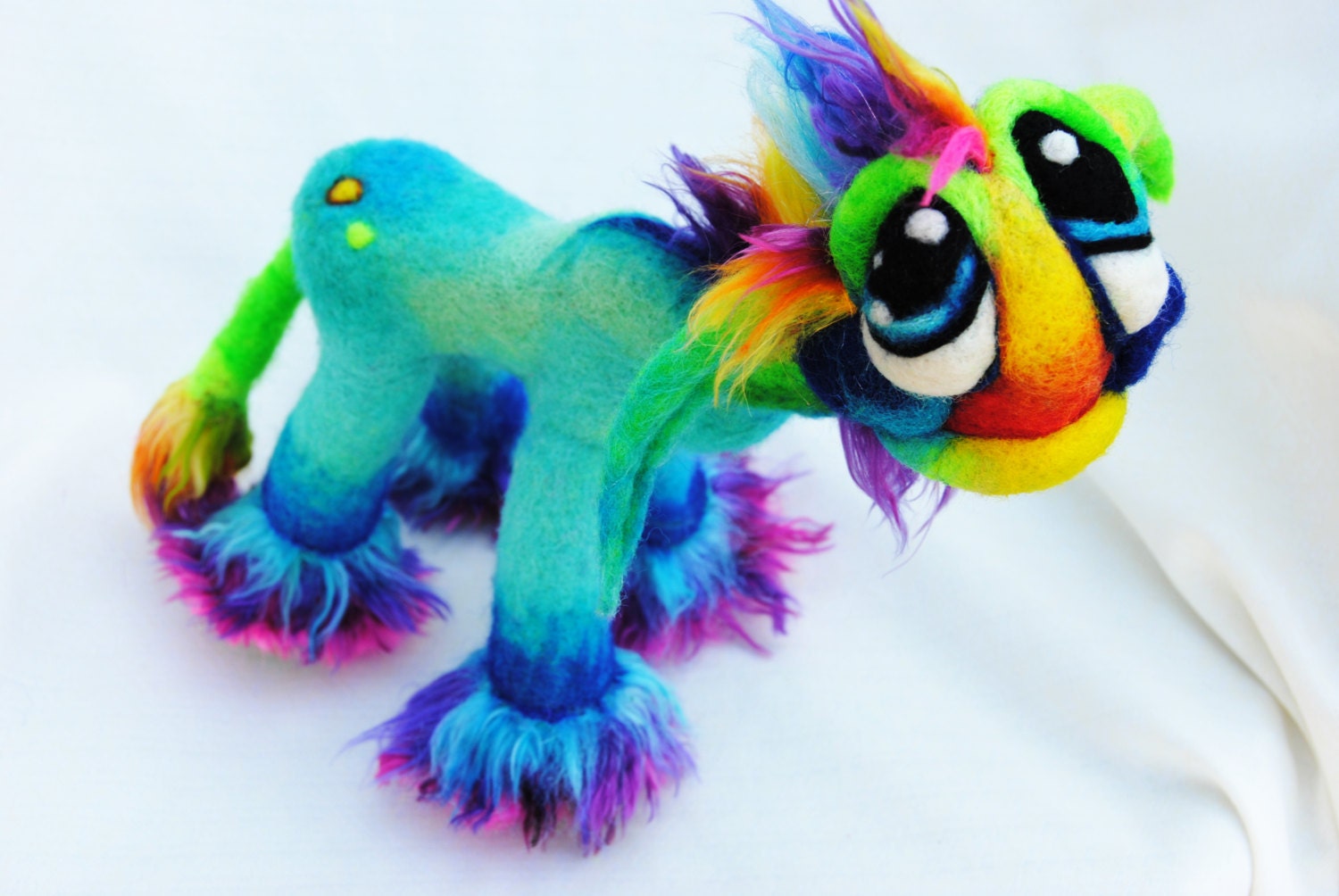 ooak needle felted Mini Rainbow Goblin Gralumph wool plush soft sculpture fantasy art doll