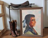 vintage Large INDIAN CHIEF painting / folk art framed painting