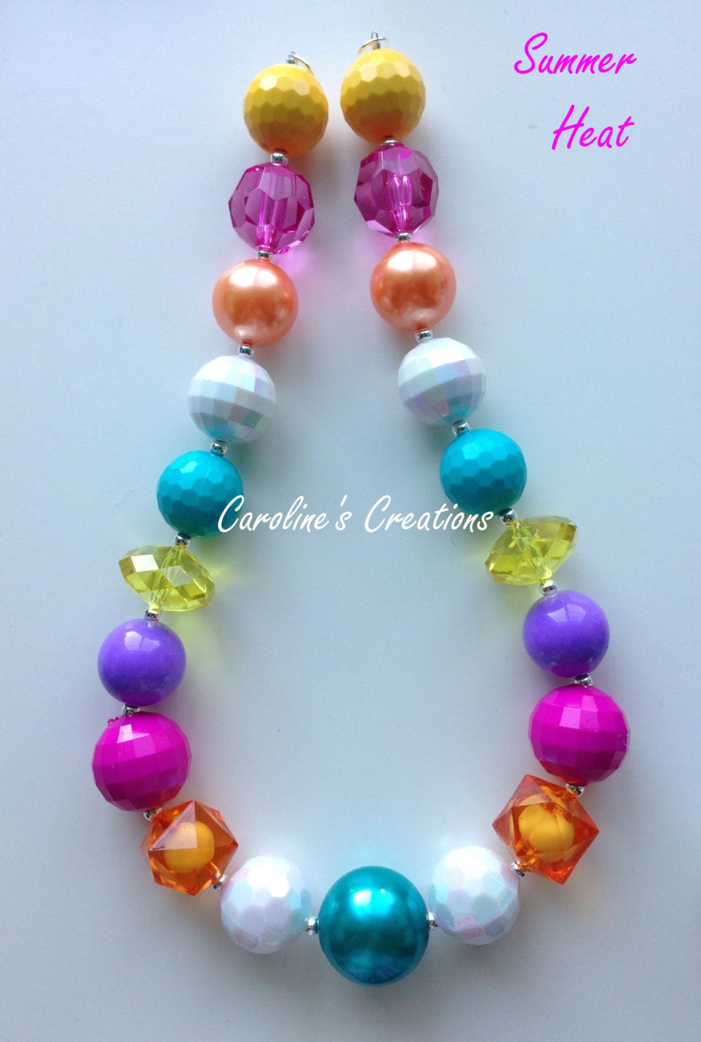 Summer Girly Pink Purple Teal Sparkle Colorful Girl's Chunky Necklace B4G1 Free