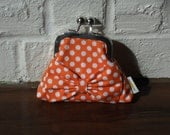 Clutch - Coin Purse - Orange Polka Dot with Bow