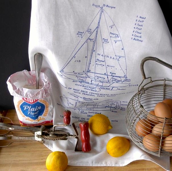 nautical yacht Tea Towel original screen printed design navy blue kitchen towel nautical decor