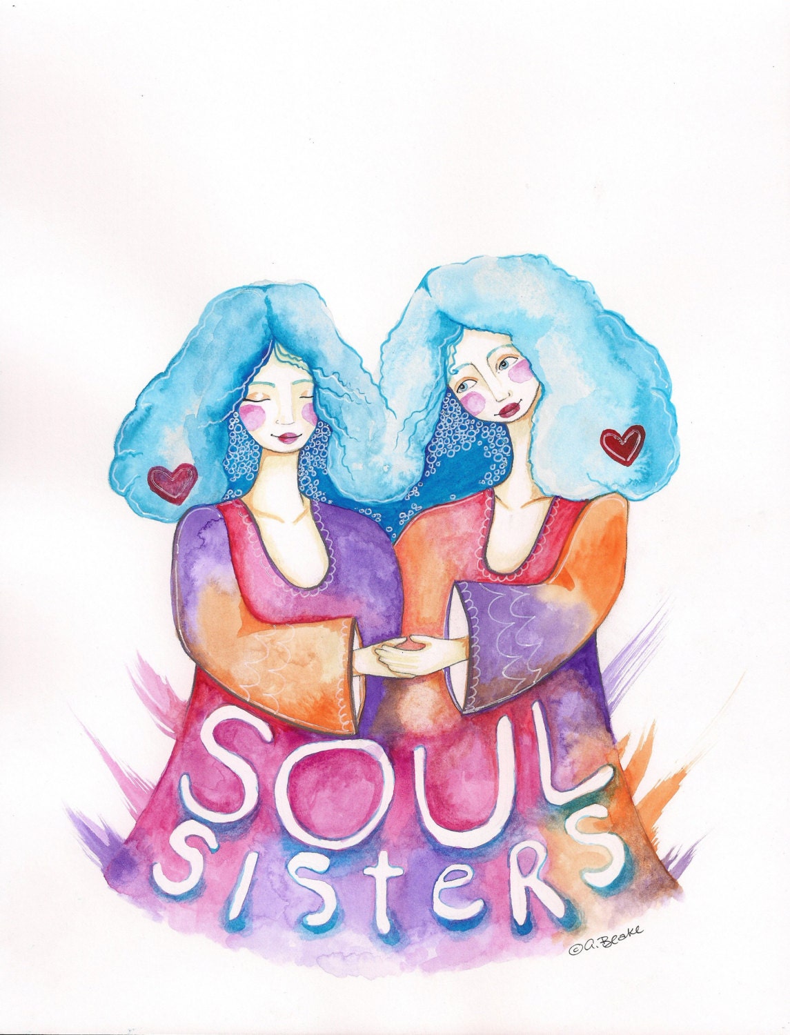 Mixed Media Watercolor Original Soul Sisters Inspirational Painting by Paintingbliss