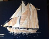 Blue Nose11 CANADA sailing ship handmade with rice straw art. Collectible leaf art. Unique gift