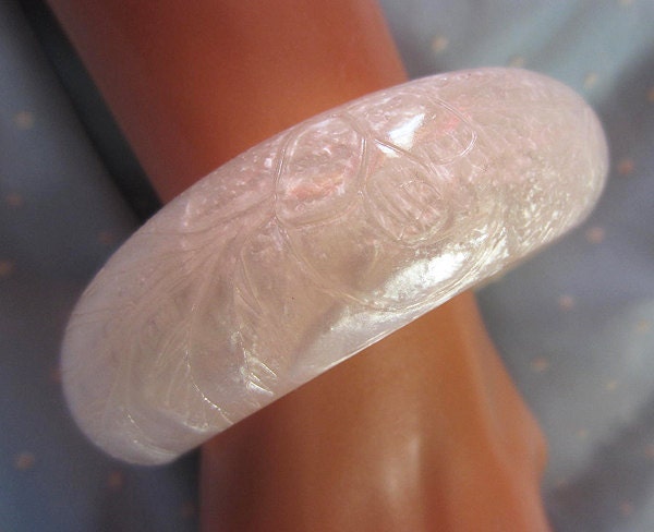 Vintage Mother Of Pearl Carved Plastic Bangle