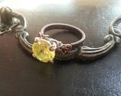 Antiqued Copper Ring, Cubic Zirconia, CZ, Green, Spring, Gift, Trending, Mothers Day