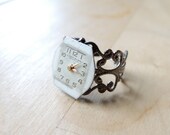 filigree steampunk ring- Lady Alan Geneva watch face - gunmetal
