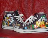 Size US Men's 7.5 - Premade Hand Painted - Special Price - Mario Power Ups and Enemies MTA High Top Shoes