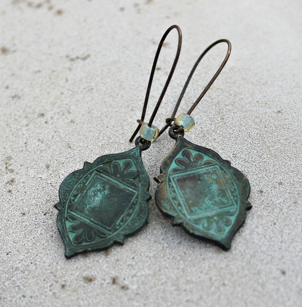 May Sale 10% off - Patina Dangle Earrings - Verdigris, Green, Bohemian, Teal